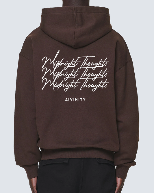 Midnight Thoughts Script Hoodie Brown