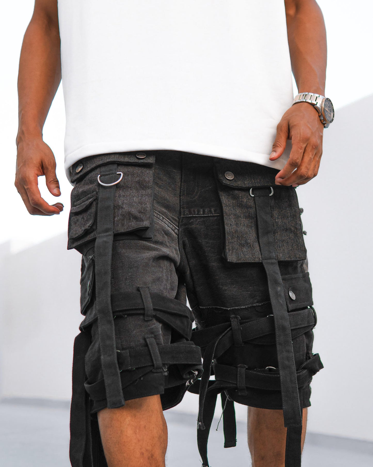 Multi-Pocket Denim Jean Shorts Black V3